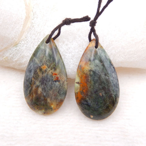 Natural Green Opal Earring Beads 33x18x4mm, 7.4g