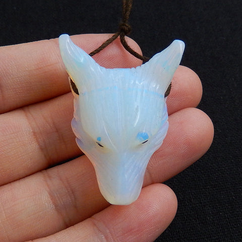 Perle pendentif tête de loup sculptée à la main en opalite, 40x31x15mm, 17.8g