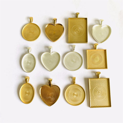 BITEFU DIY Time Gemstone Base - Handmade Droplet, Round, Square, and Heart-Shaped Pendant Accessories with Groove Design