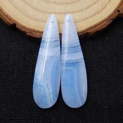 Paire de boucles d'oreilles en forme de larme avec agate bleue naturelle, 37 x 10 x 5 mm, 6,3 g