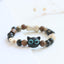 BITEFU  Cute Owl Bracelet with Little Black Cat Tire and Ceramic Beads