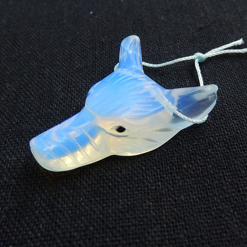 Perle pendentif tête de loup sculptée à la main en opalite, 40x31x15mm, 17.8g