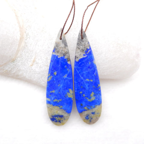 Paire de boucles d'oreilles en pierres précieuses de lapis-lazuli en forme de larme naturelle, 49 x 14 x 5 mm, 12,2 g