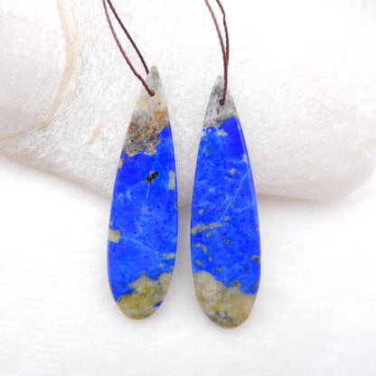 Paire de boucles d'oreilles en pierres précieuses de lapis-lazuli en forme de larme naturelle, 49 x 14 x 5 mm, 12,2 g