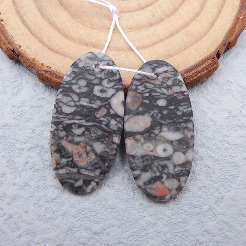 Natural Crinoid Fossil Earring Beads 30x15x3mm, 5.2g