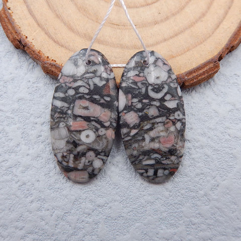 Natural Crinoid Fossil Earring Beads 30x15x3mm, 5.2g