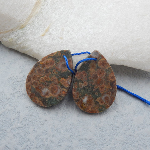 Natural Rhyolite Bird's Eye Jasper Earring Beads 25x18x5mm, 6.5g