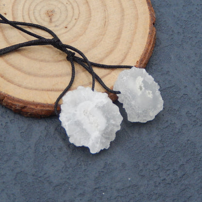 1 paire de boucles d'oreilles Nature White Geode Quartz Druzy Stone pour collier, 20X18X6mm, 7.1g