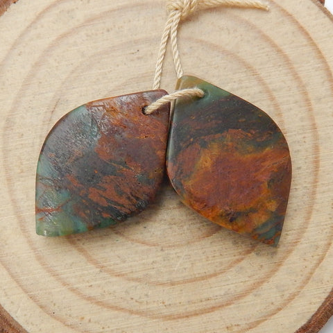 Natural Green Opal Carved leaf Earring Beads 28x14x4mm, 4.4g