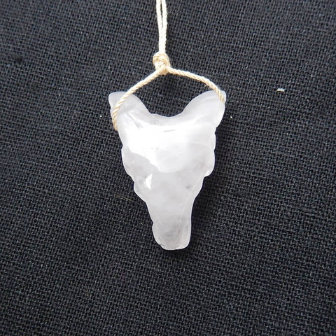 Perle pendentif tête de loup sculptée à la main en quartz rose, 28x20x10mm, 5.3g