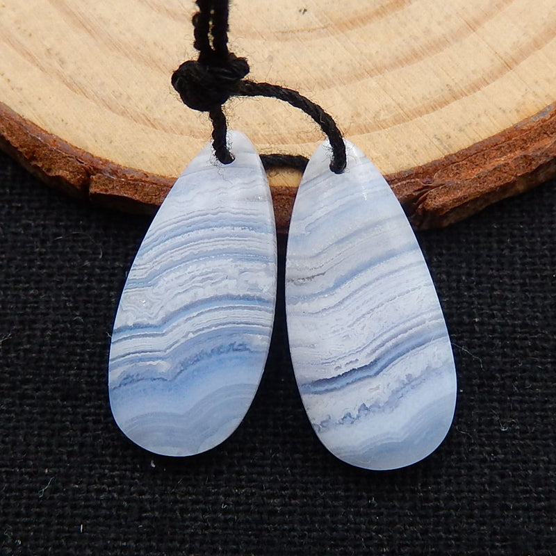 Blue Lace Agate Teardrop Boucles d'oreilles Stone Pair, pierre pour la fabrication de boucles d'oreilles, 25x10x4mm, 3.8g