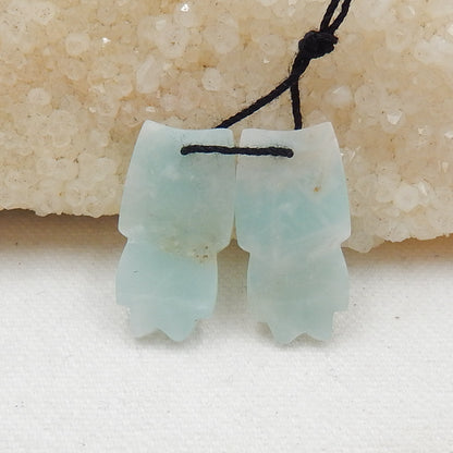 Natural Amazonite Carved Feather Earring Beads 30x20x5mm, 9g