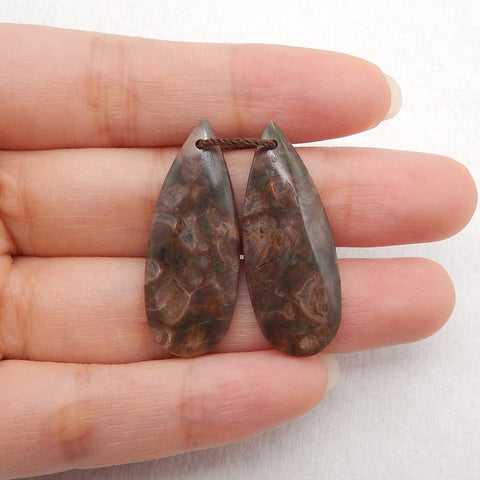 1 Pair Natural Stone Mushroom Jasper Teardrop Gemstone Earring Beads, Drilled Stone Earring Pair, Gemstone For Jewelry DIY Making, 33x13x3mm, 3.6g