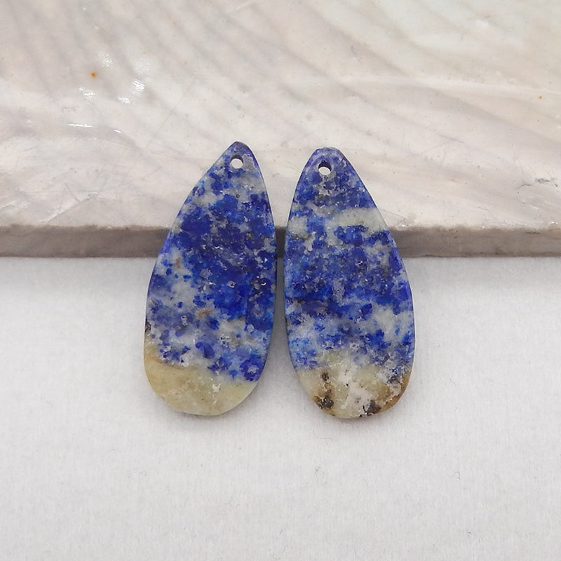 New 1 Pair Natural Lapis Lazuli Teardrop Gemstone Earring Beads (Rough Surface), Gemstone For Jewelry DIY Making, Drilled Gemstone Pair,25x12x3mm, 3.6g