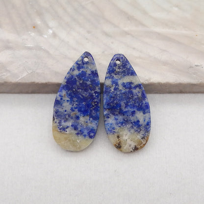 New 1 Pair Natural Lapis Lazuli Teardrop Gemstone Earring Beads (Rough Surface), Gemstone For Jewelry DIY Making, Drilled Gemstone Pair,25x12x3mm, 3.6g