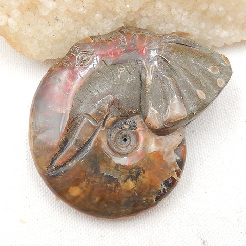 Natural Ammonite Fossil Carved elephant