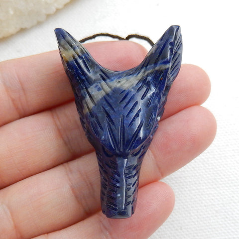 Natural African Sodalite Carved Wolf Head Pendant Bead 46x29x15mm, 17.5g