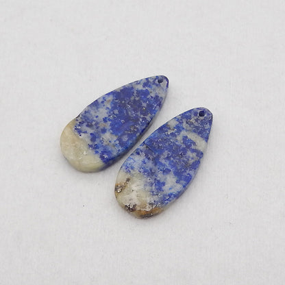 New 1 Pair Natural Lapis Lazuli Teardrop Gemstone Earring Beads (Rough Surface), Gemstone For Jewelry DIY Making, Drilled Gemstone Pair,25x12x3mm, 3.6g