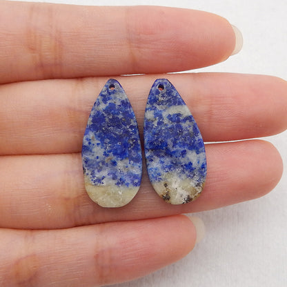 New 1 Pair Natural Lapis Lazuli Teardrop Gemstone Earring Beads (Rough Surface), Gemstone For Jewelry DIY Making, Drilled Gemstone Pair,25x12x3mm, 3.6g