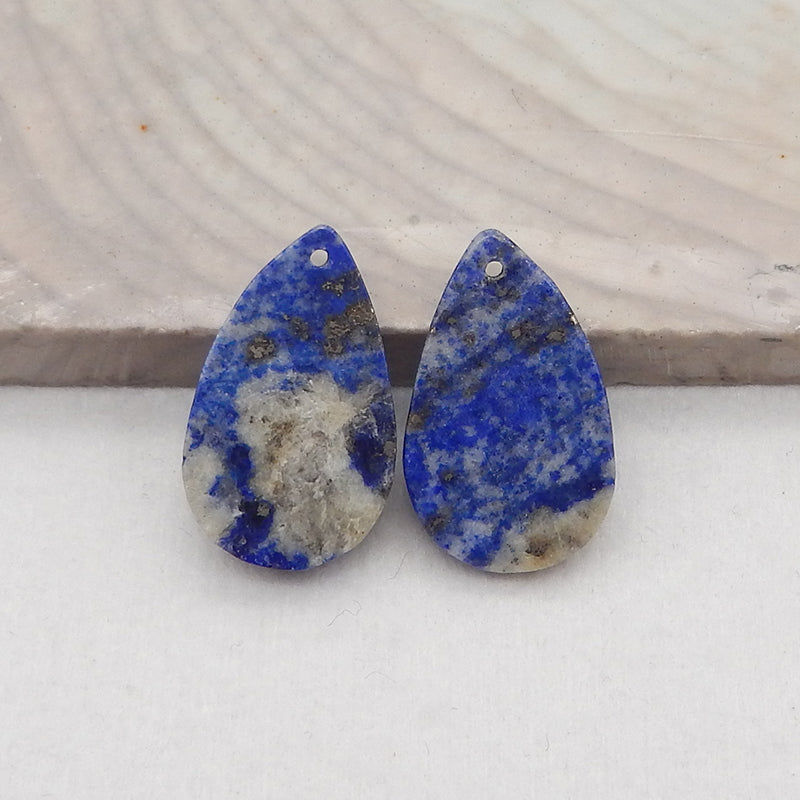 New 1 Pair Natural Lapis Lazuli Teardrop Gemstone Earring Beads (Rough Surface), Jewelry DIY Making, Drilled Gemstone Pair,22x14x4mm, 4.1g