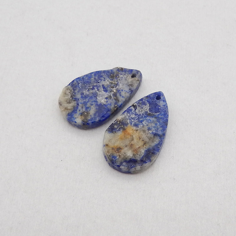 New 1 Pair Natural Lapis Lazuli Teardrop Gemstone Earring Beads (Rough Surface), Jewelry DIY Making, Drilled Gemstone Pair,22x14x4mm, 4.1g