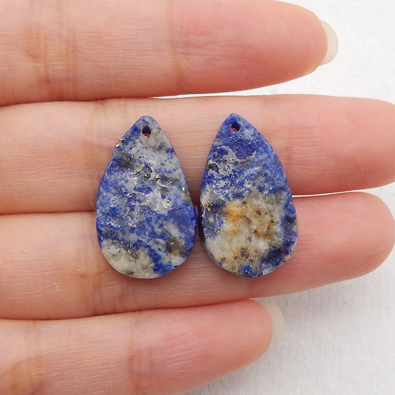 New 1 Pair Natural Lapis Lazuli Teardrop Gemstone Earring Beads (Rough Surface), Jewelry DIY Making, Drilled Gemstone Pair,22x14x4mm, 4.1g