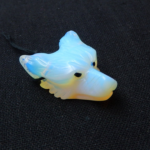 Perle pendentif tête de loup sculptée à la main en opalite, 35x27x13mm, 12.2g