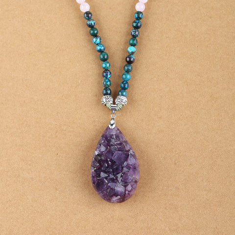 Natural Amethyst, Chrysocolla, Rose Quartz Pendant Beads for Necklace