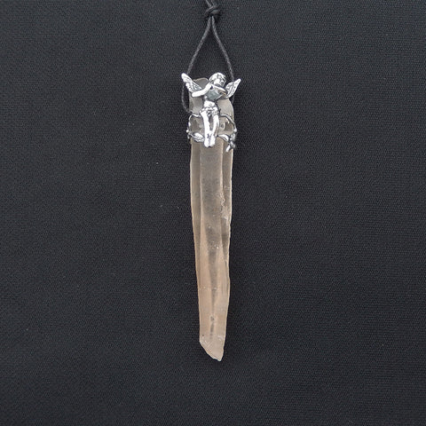 New! Natural Crystal Gemstone 925 Sterling Silver Angel Pendant, Angel Jewelry, 81x16x16mm, 18g