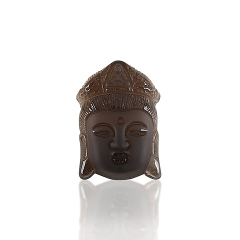 BITEFU Carved Natural Smoky Quartz Buddha Head Gemstone Pendant Bead, Avalokitesvara Pendant Gift For Him, 27.1g