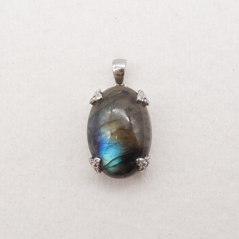 Silver Accessories! Natural Labradorite Gemstone With Silver 925 Pendant, Popular Gemstone Pendant For Necklace, 22x14x10mm, 5g