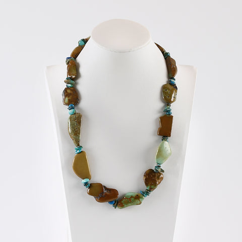 New Arrival! Raw Gemstone Necklaces, Natural Turquoise And Blue Opal Gemstone Necklaces, 20 inch, 34x20x5mm, 6x3mm, 69.3g