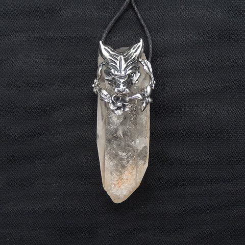 New! Natural Crystal Gemstone 925 Sterling Silver Wolf Head Pendant, Wolf Head Jewelry, 52x20x20mm, 22g