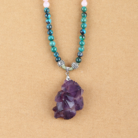 Natural Amethyst, Chrysocolla, Rose Quartz Pendant Beads for Necklace