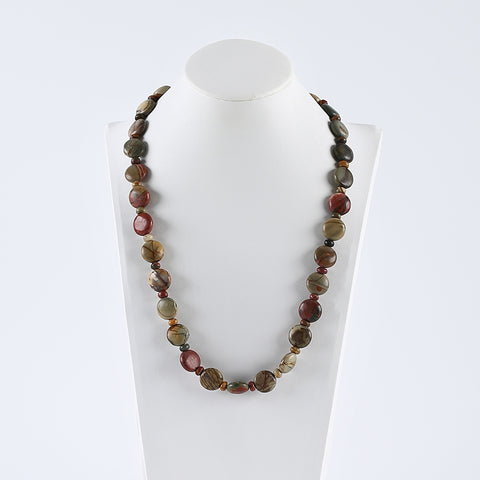 Hand-Woven,1 Strand 20 Inch Natural Multi-Color Picasso Jasper Gemstone Necklace,14x5mm,6x3mm,62g