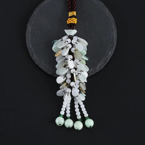 Teardrop Beads Green Jade Car Charm Tassel Car Pendant