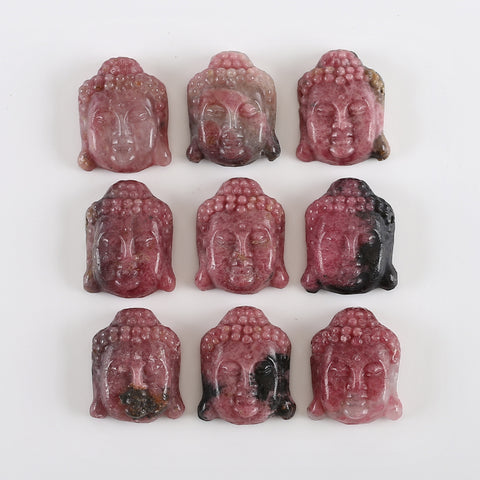 BITEFU Carved Natural Rhodonite Buddha Head Gemstone Pendant Bead,16g