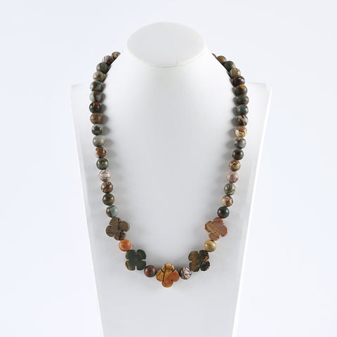 Hand-Woven,1 Strand 20 Inch Natural Multi-Color Picasso Jasper Gemstone Necklace,20x5mm,10mm,77.5g