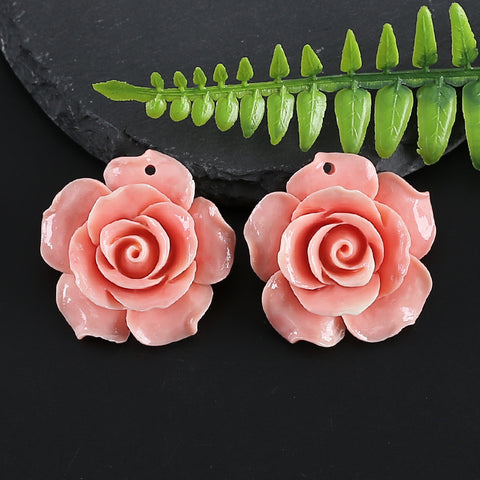 Pink Conch Shell Carved Flower Fashion For Women Earring Beads ,Birthday Gift,Women's Jewelry Accessories DIY,33×13mm,12.3g