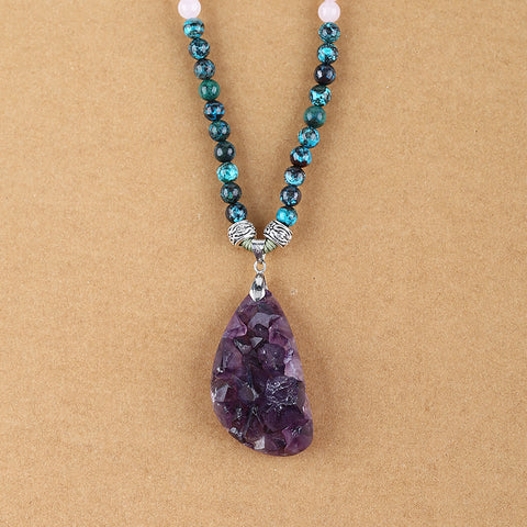 Natural Amethyst, Chrysocolla, Rose Quartz Pendant Beads for Necklace