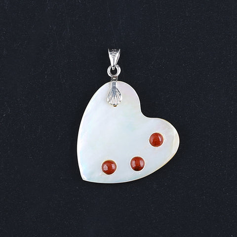 Intarsia of Shell and Red River Pendant With 925 Silver Hook 24*23*4mm, 3.4g