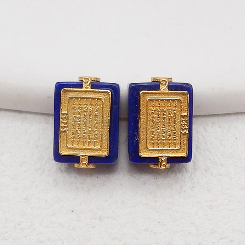 BITEFU 1Pair Silver Gold Plated Natural High Quality Lapis Lazuli Rectangle Gemstone Earring beads 3g