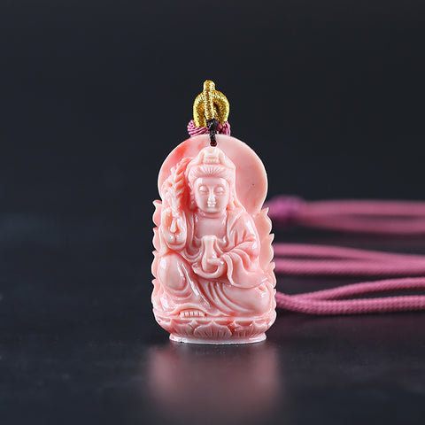 BITEFU 1 Strand Pink Conch Shell (Made Of Powder Of Shell, Color Is Enhanced ) Buddha Pendant Necklace, 18.7g