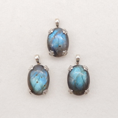 Silver Accessories! Natural Labradorite Gemstone With Silver 925 Pendant, Popular Gemstone Pendant, 21x14x8mm, 4.4g