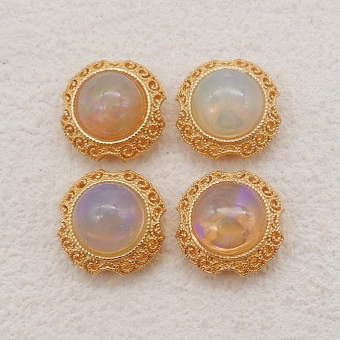 1 Pair Silver Gold Plated Natural High Quality Opal Earring Beads,Jewelry DIY Making,13x9mm, 2.4g