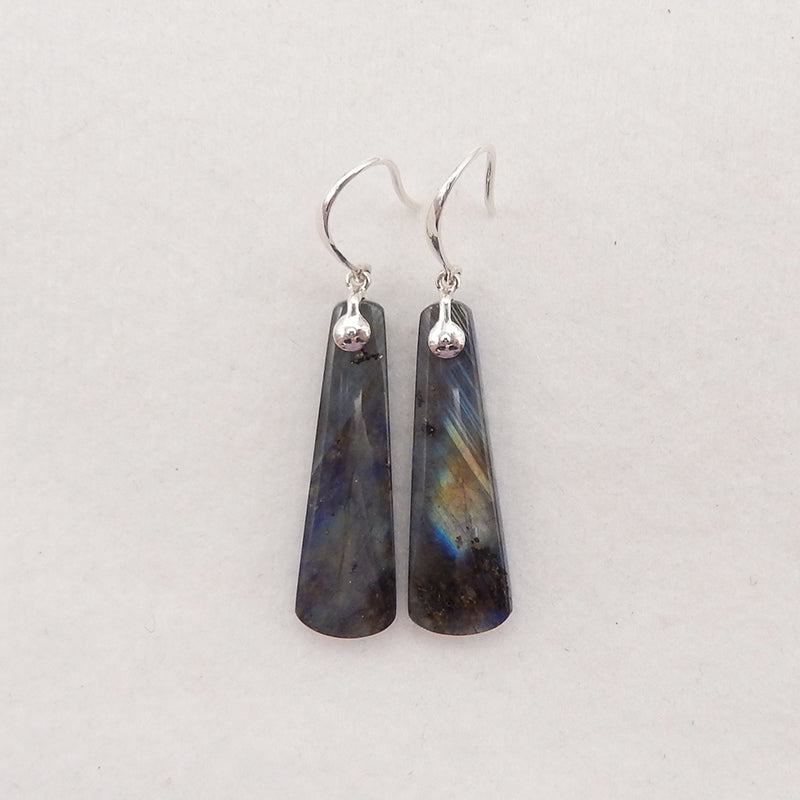 Natural Stone Lapis Lazuli, Labradorite Intarsia Earrings With 925 Sterling Silver, 30x9x4mm, 5.1g