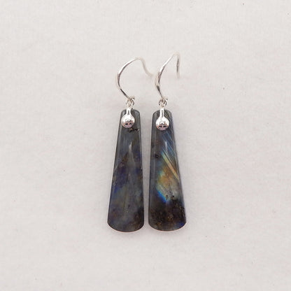 Natural Stone Lapis Lazuli, Labradorite Intarsia Earrings With 925 Sterling Silver, 30x9x4mm, 5.1g