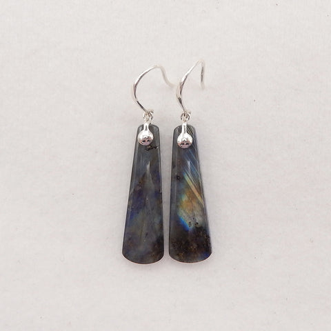 Natural Stone Lapis Lazuli, Labradorite Intarsia Earrings With 925 Sterling Silver, 30x9x4mm, 5.1g