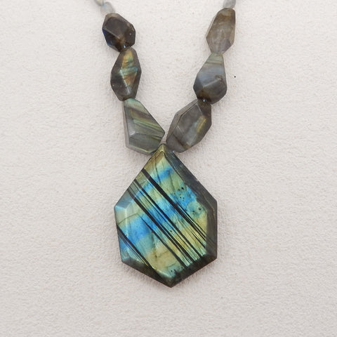 Natural Labradorite Faceted Pendant Gemstone Necklaces, Labradorite Gemstone Necklaces,50x36x10mm,6x5x4mm,20 Inch,58g