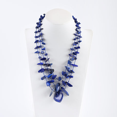 Nugget Lapis Lazuli Gemstone Loose Bead, 3 Strand, 15 Inch In Length, 9x6x3mm, 31x30x5mm, 70.7g